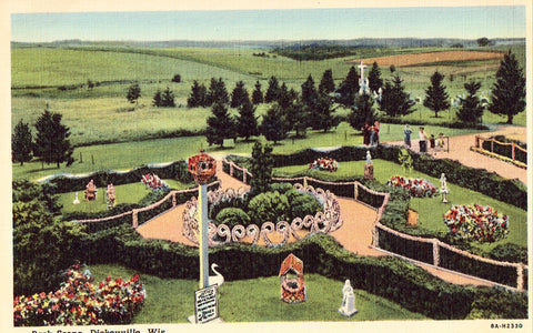 Linen postcard Park Scene - Dickeyville,Wisconsin