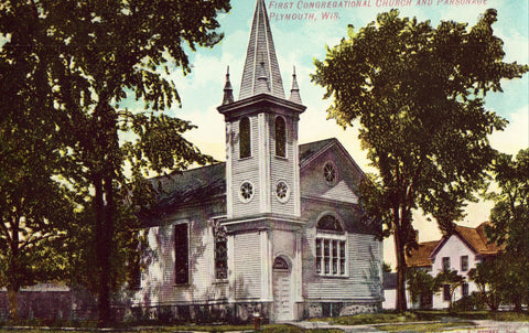 Vintage postcard First Congregational Church and Parsonage - Plymouth,Wisconsin