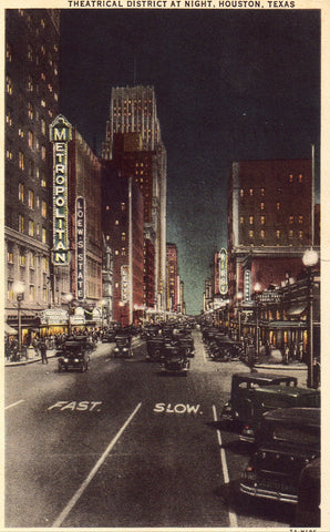Vintage postcard Theatrical District at Night - Houston,Texas