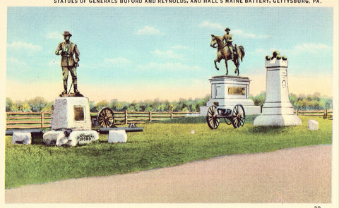 Statues of Generals Buford and Reynolds and Hall's Maine Battery - Gettysburg,Pa.