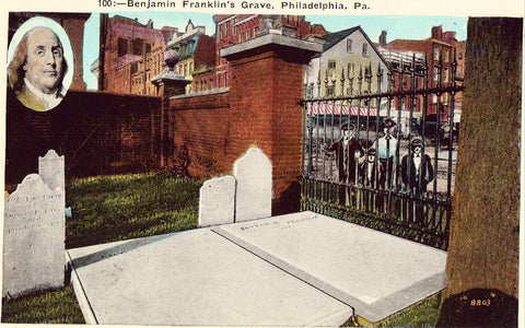 Vintage postcard Benjamin Franklin's Grave - Philadelphia,Pennsylvania