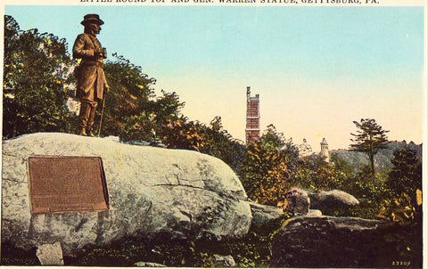 Vintage postcard Little Round Top and General Warren Statue - Gettysburg,Pa.