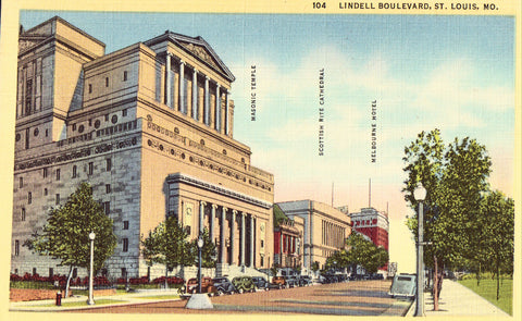 Linen postcard Lindell Boulevard - St. Louis,Missouri