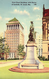 Linen postcard Civil Court Building with Statue of Laclede - St. Louis,Missouri