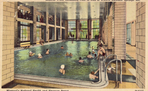 Linen postcard Mineral Water Swimming Pool,Hall of Waters - Excelsior Springs,Missouri