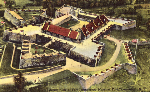 Linen postcard Aerial View of Fort Ticonderoga Museum - Fort Ticonderoga,New York