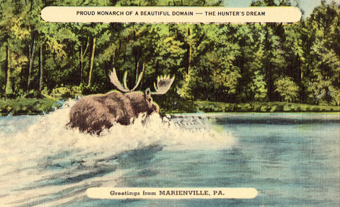 Linen postcard Greetings from Marienville,Pennsylvania