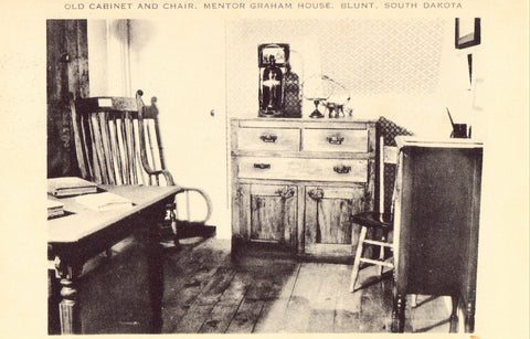 Old postcard Old Cabinet and Chair,Mentor Graham House - Blunt,South Dakota