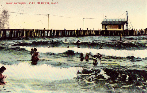 Vintage postcard Surf Bathing - Oak Bluffs,Massachusetts