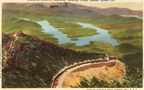 Linen postcard Whiteface Memorial Highway,showing Castle and Summit House - New York