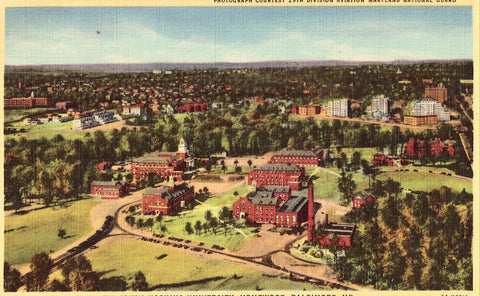 Linen postcard Aeroplane View,Johns Hopkins University,Homewood,Baltimore,Maryland