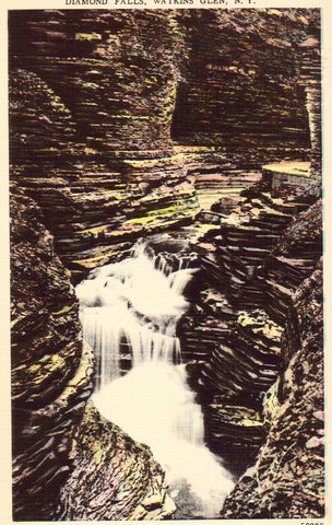 Linen postcard Diamond Falls - Watkins Glen,New York