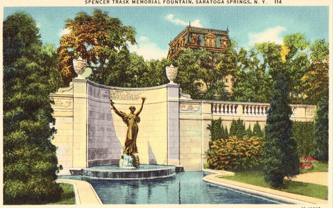 Linen postcard Spencer Trask Memorial Fountain - Saratoga Springs,New York
