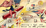 Vintage Postcard, Fourth of July Greetings, Uncle Sam, Fireworks, 1908