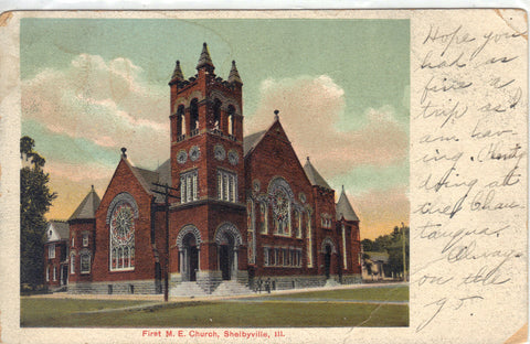First M.E. Church- Shelbyville,Illinois 1908 Post Card - 1