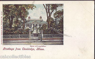 Home of Longfellow-Greetings from Cambridge,Massachusetts 1904 - Cakcollectibles