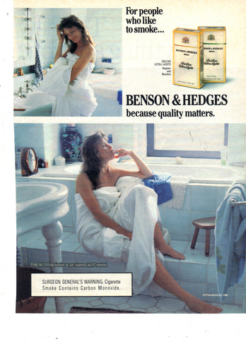 Vintage 1980's Benson & Hedges 100's Cigarettes Print Ad