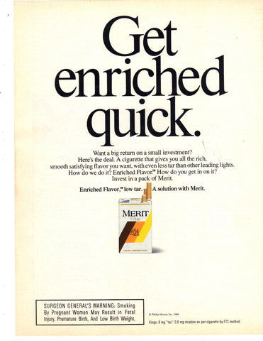 Vintage 1980's Merit Cigarettes Print Ad Active