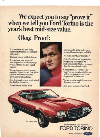 Vintage 1972 Ford Torino Print Ad