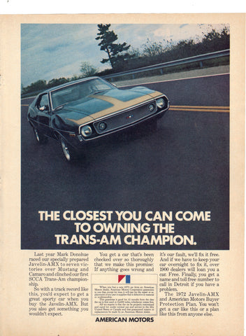 Vintage 1972 AMC Javelin AMX Print Ad