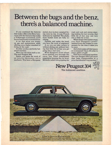Vintage 1971 Peugeot 304 Print Ad