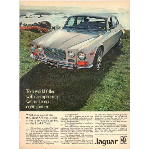 Vintage 1972 Jaguar XJ6 Print Ad