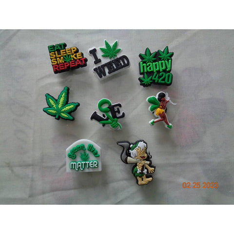 Lot of 8 Croc Charms 420/Marijuana/Weed/Cannabis - Set 2